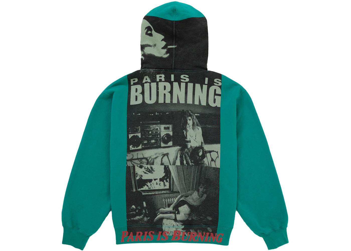 Supreme Paris Is Burning Zip Up Hooded Sweatshirt Green - vue secondaire A