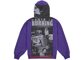 Supreme Paris Is Burning Zip Up Hooded Sweatshirt Purple