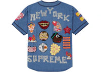 Supreme Patches Denim Baseball Jersey Denim
