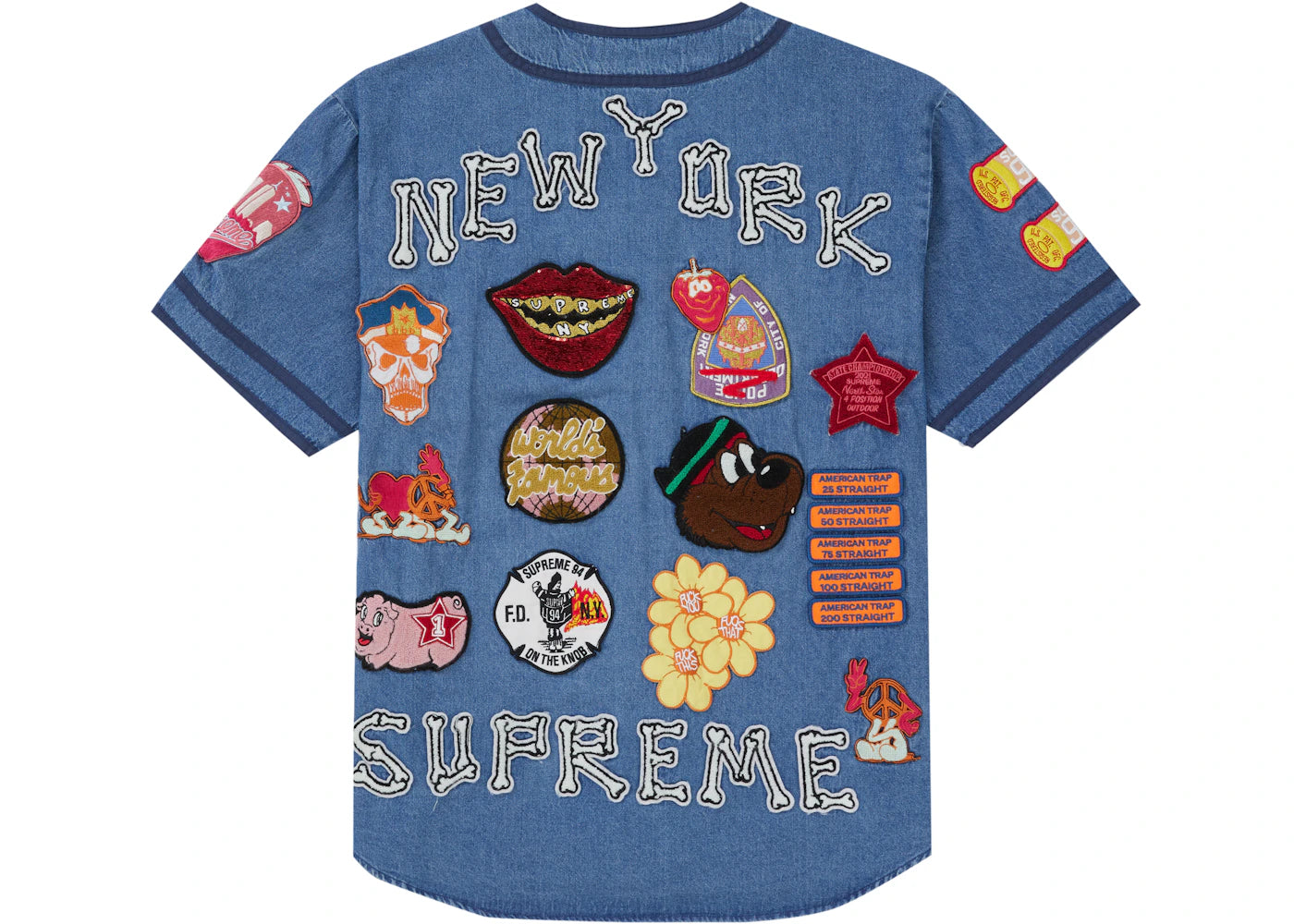 Supreme Patches Denim Baseball Jersey Denim - vue secondaire A