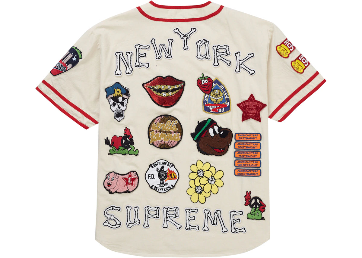 Supreme Patches Denim Baseball Jersey Natural - vue secondaire A