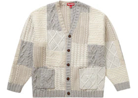 Supreme Patchwork Cable Knit Cardigan Ivory