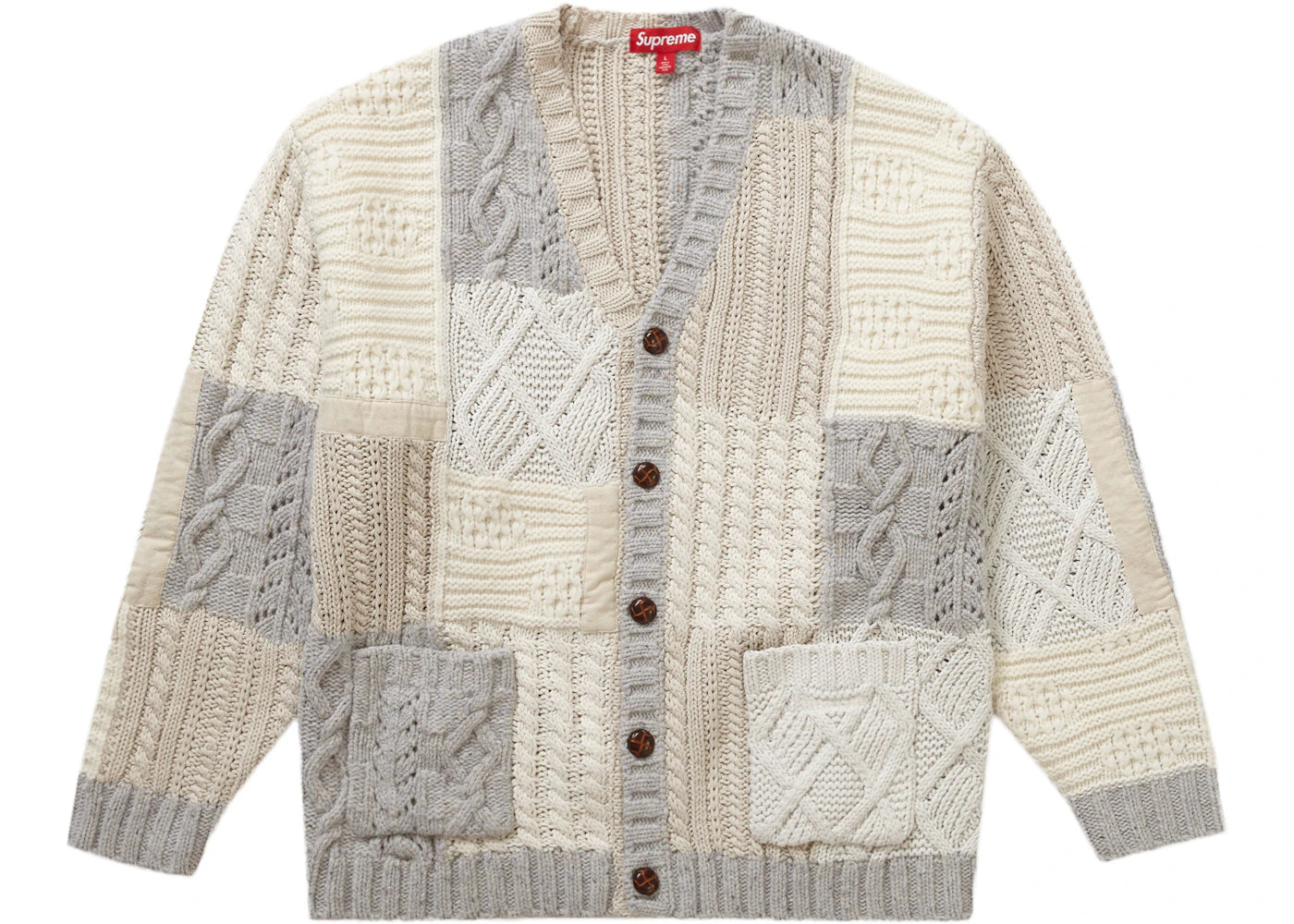 Supreme Patchwork Cable Knit Cardigan Ivory - vue secondaire A