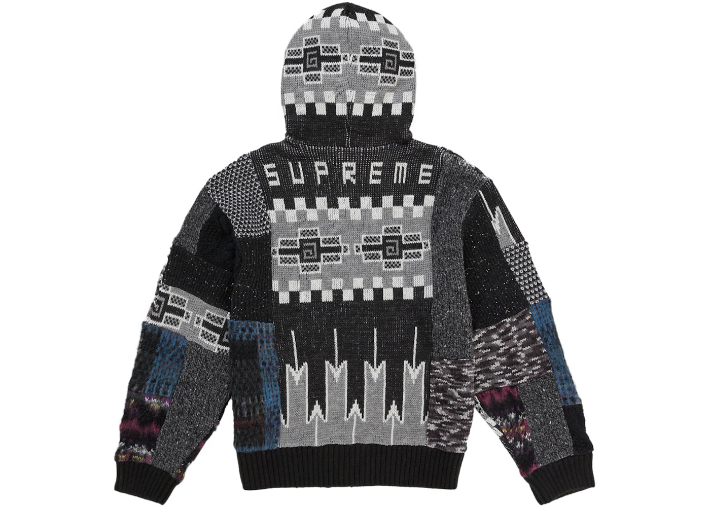 Supreme Patchwork Zip Up Hooded Sweater Black - vue secondaire B