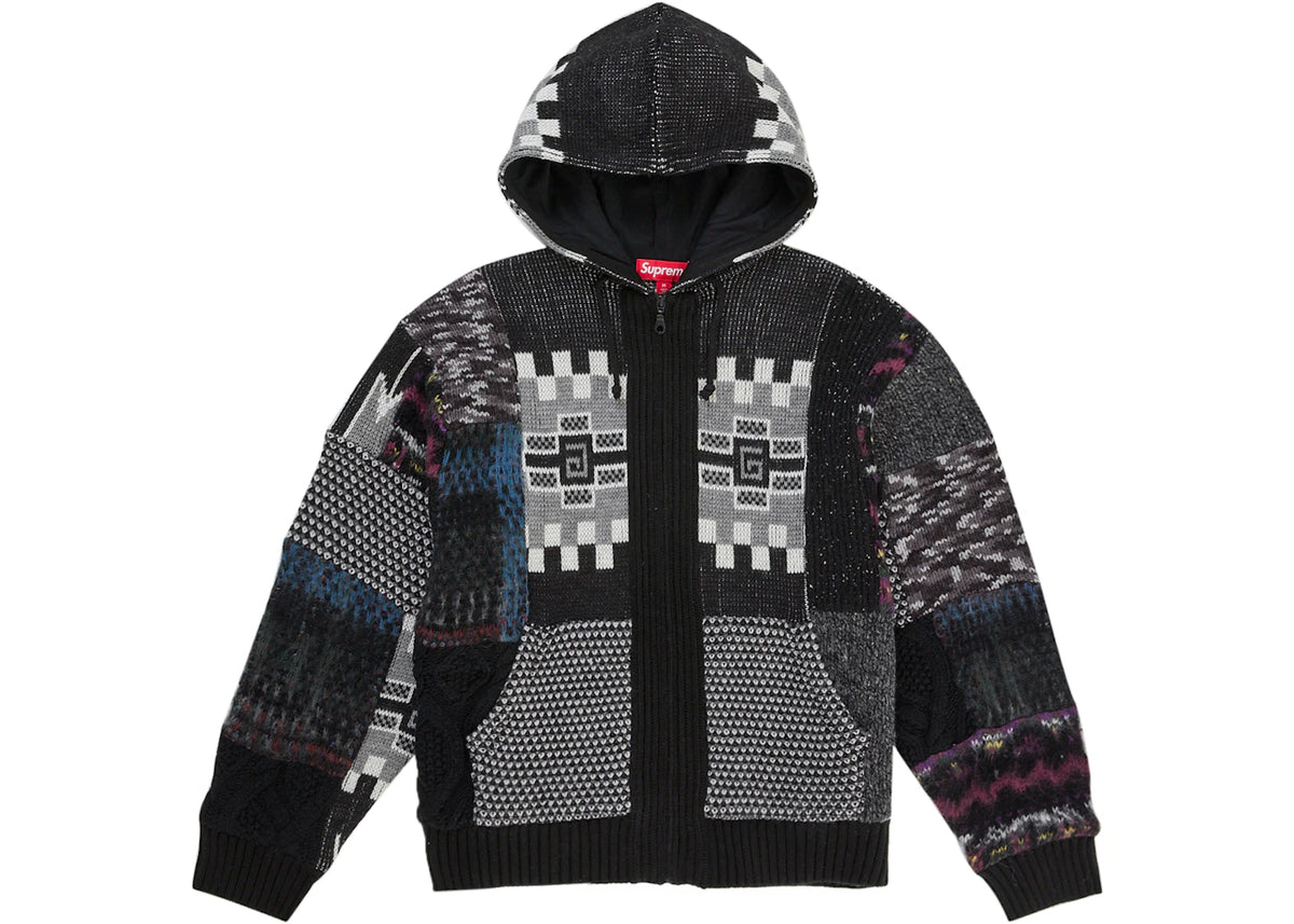 Supreme Patchwork Zip Up Hooded Sweater Black - vue secondaire B