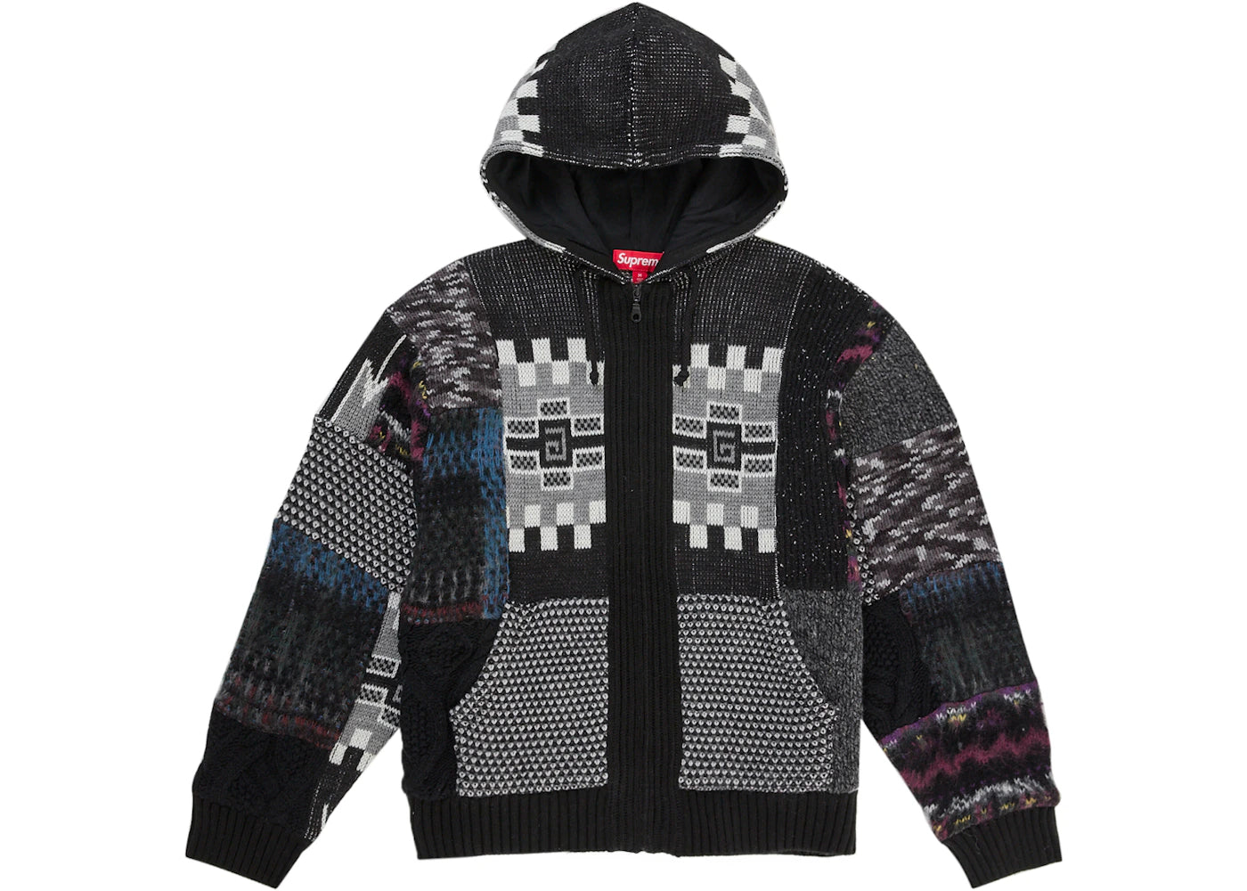 Supreme Patchwork Zip Up Hooded Sweater Black - vue secondaire A