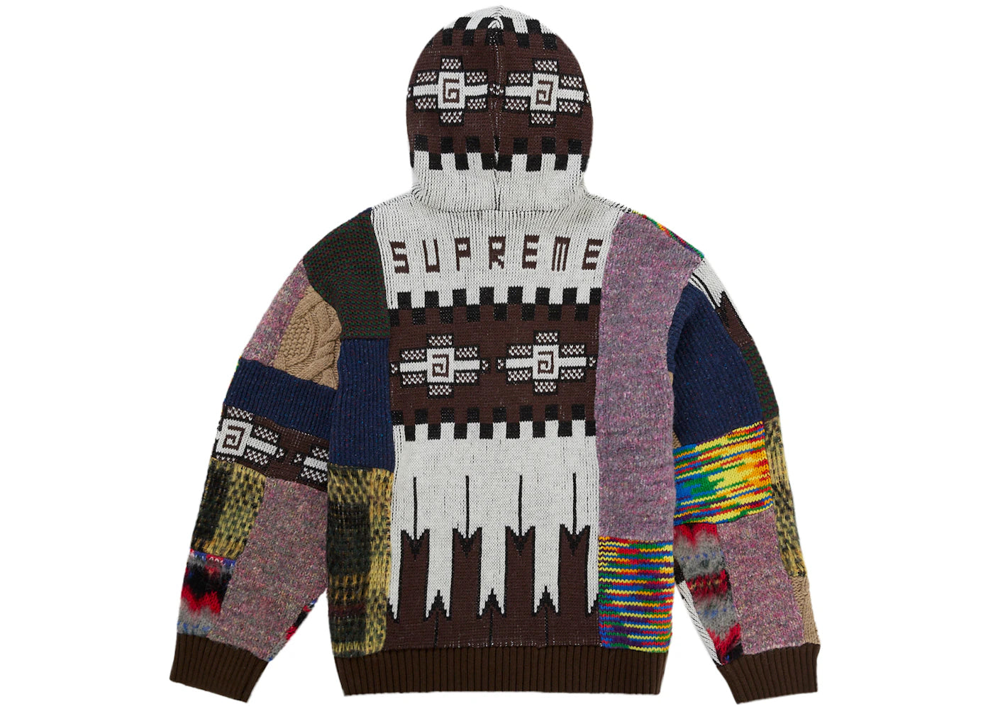 Supreme Patchwork Zip Up Hooded Sweater Brown - vue secondaire A