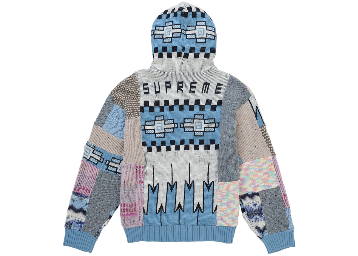 Supreme Patchwork Zip Up Hooded Sweater Light Blue - vue secondaire B