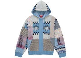 Supreme Patchwork Zip Up Hooded Sweater Light Blue - vue 360