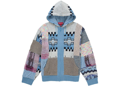Supreme Patchwork Zip Up Hooded Sweater Light Blue - apparel view 2