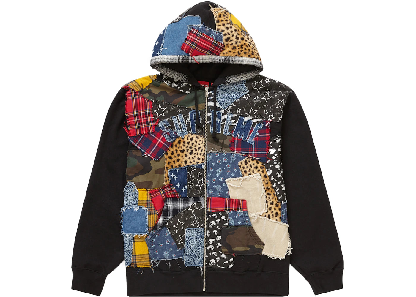 Supreme Patchwork Zip Up Hooded Sweatshirt Black - vue secondaire A