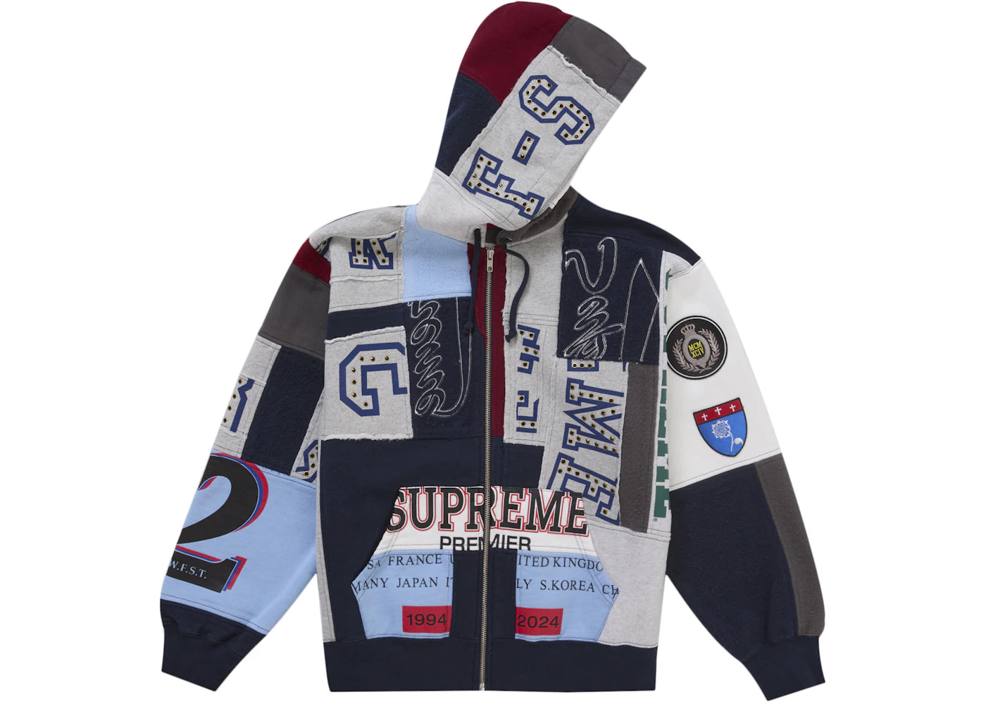 Supreme Patchwork Kapuzenpullover mit Reißverschluss (SS25) Marineblau - vue secondaire B