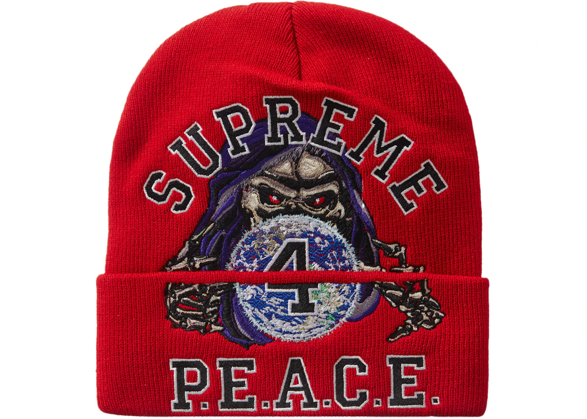 Supreme Peace Embroidered Beanie Red - vue 360