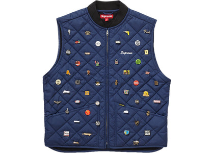 Supreme Pins Quilted Work Vest Navy - authentic Supreme product
