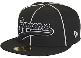 Supreme x New Era Piping Script Logo Cap Black - vue 360