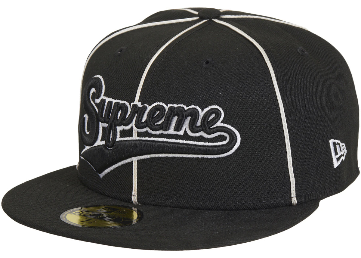 Supreme x New Era Piping Script Logo Cap Black - vue 360
