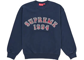Supreme Plaid Arc Crewneck Navy - authentic Supreme product