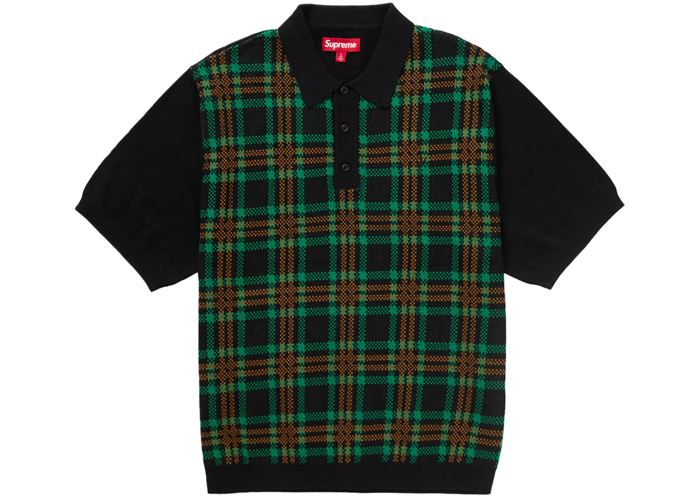 Supreme Plaid Knit S/S Polo Black - vue secondaire A
