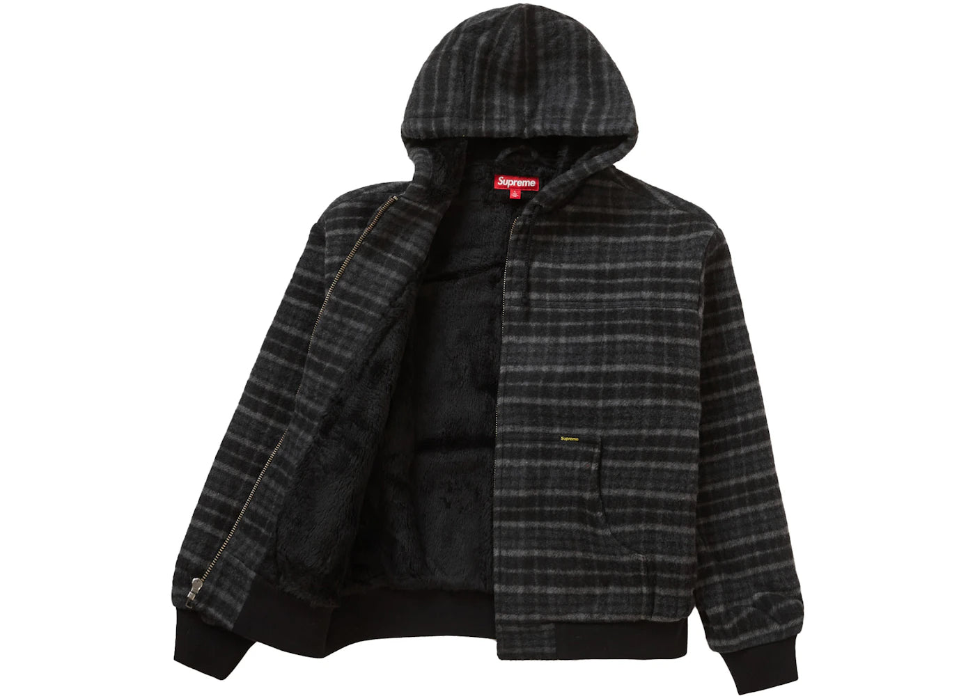 Supreme Plaid Wool Hooded Work Jacket Black - vue secondaire B