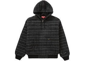 Supreme Plaid Wool Hooded Work Jacket Black - authentic Supreme apparel