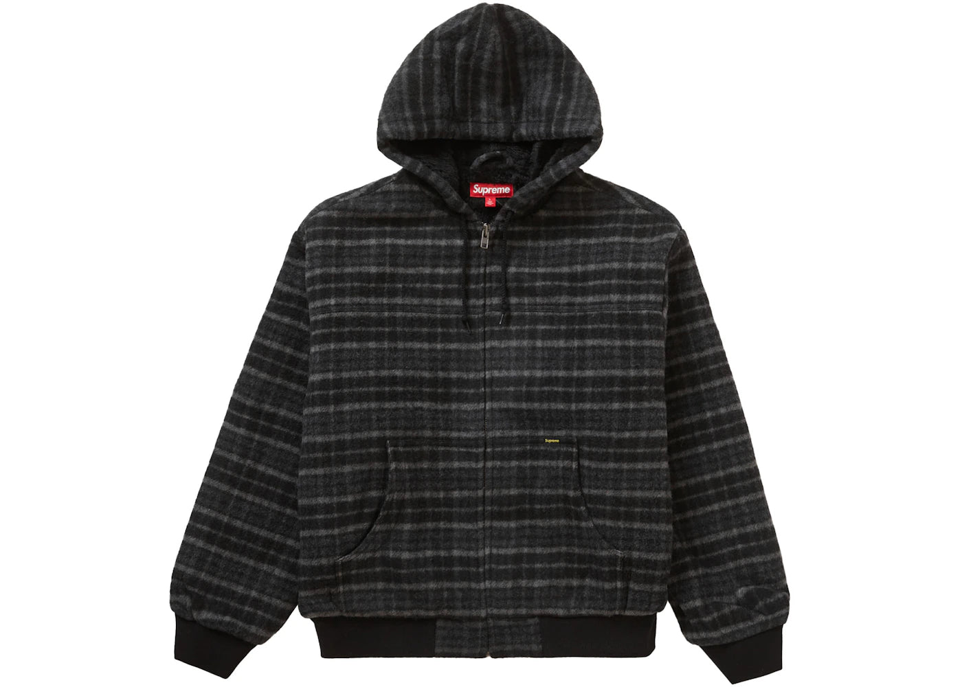Supreme Plaid Wool Hooded Work Jacket Black - vue secondaire A