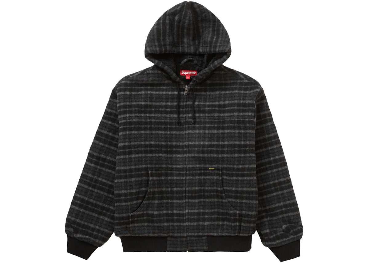 Supreme Plaid Wool Hooded Work Jacket Black - vue 360