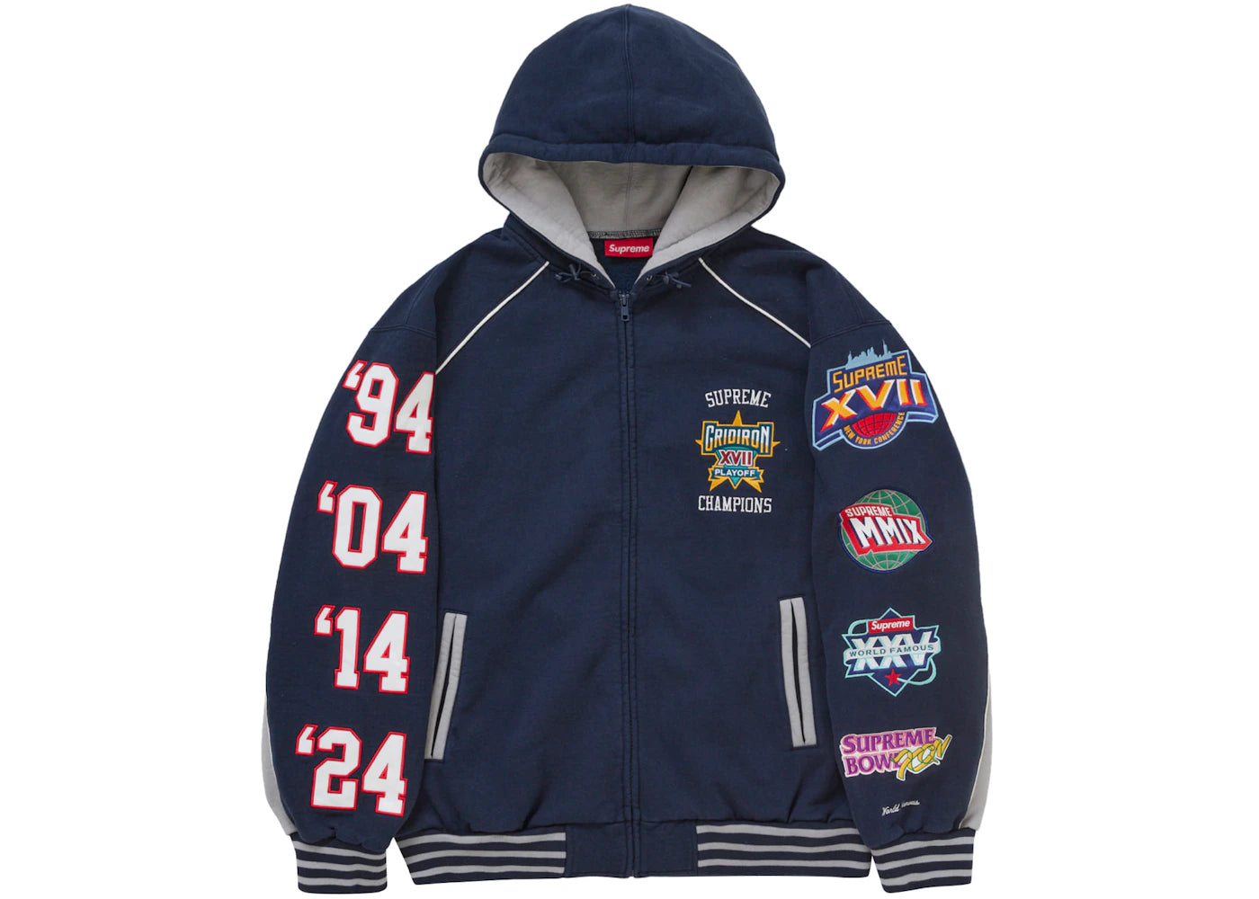 Supreme Playoffs Zip Up Hooded Sweatshirt Navy - vue 360