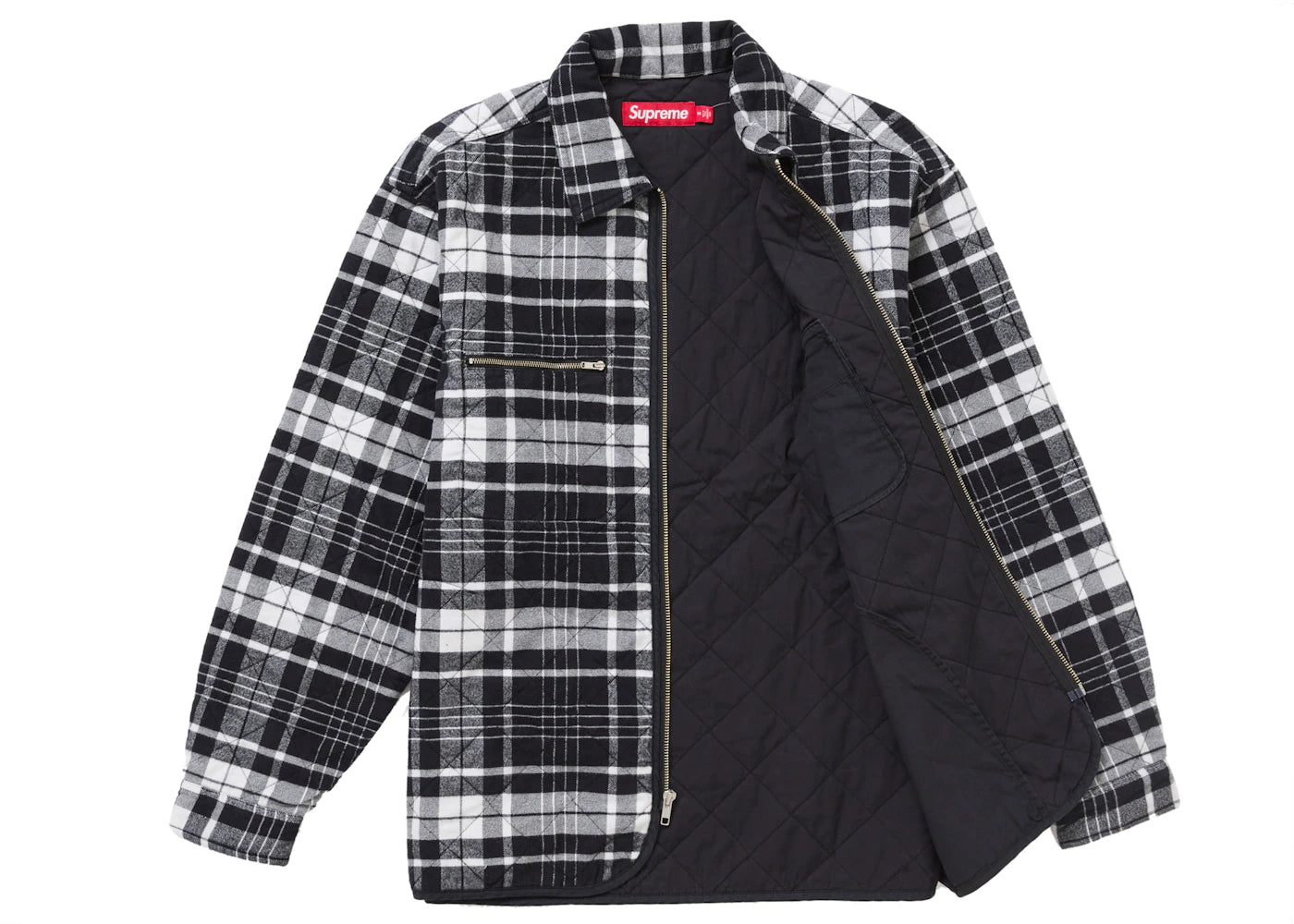 Supreme Quilted Flannel Zip Up Shirt Black - vue secondaire A