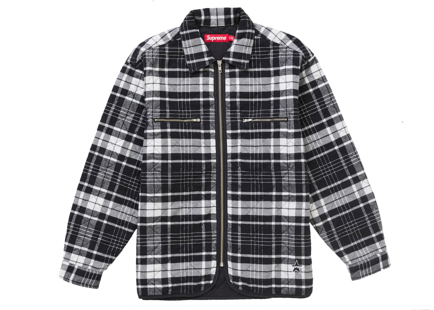 Supreme Quilted Flannel Zip Up Shirt Black - vue 360