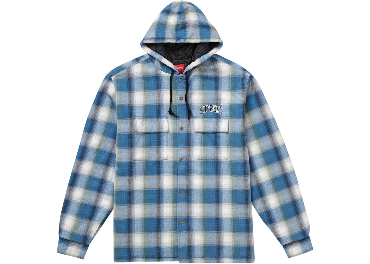 Supreme Quilted Hooded Plaid Shirt Blue - vue secondaire A