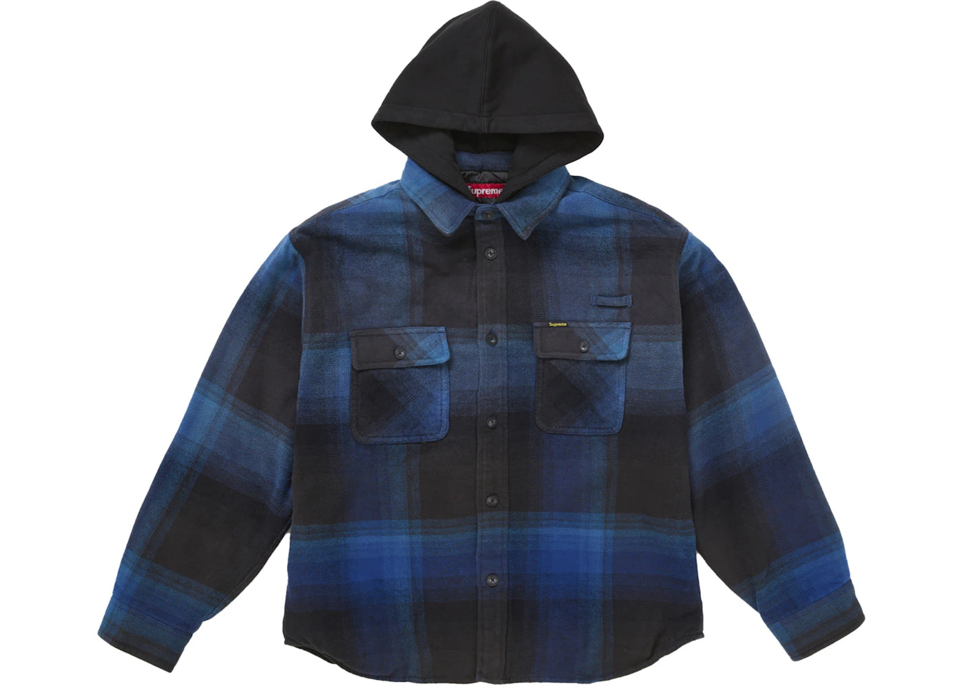 Supreme Quilted Lined Hooded Flannel Shirt Blue Plaid - vue 360