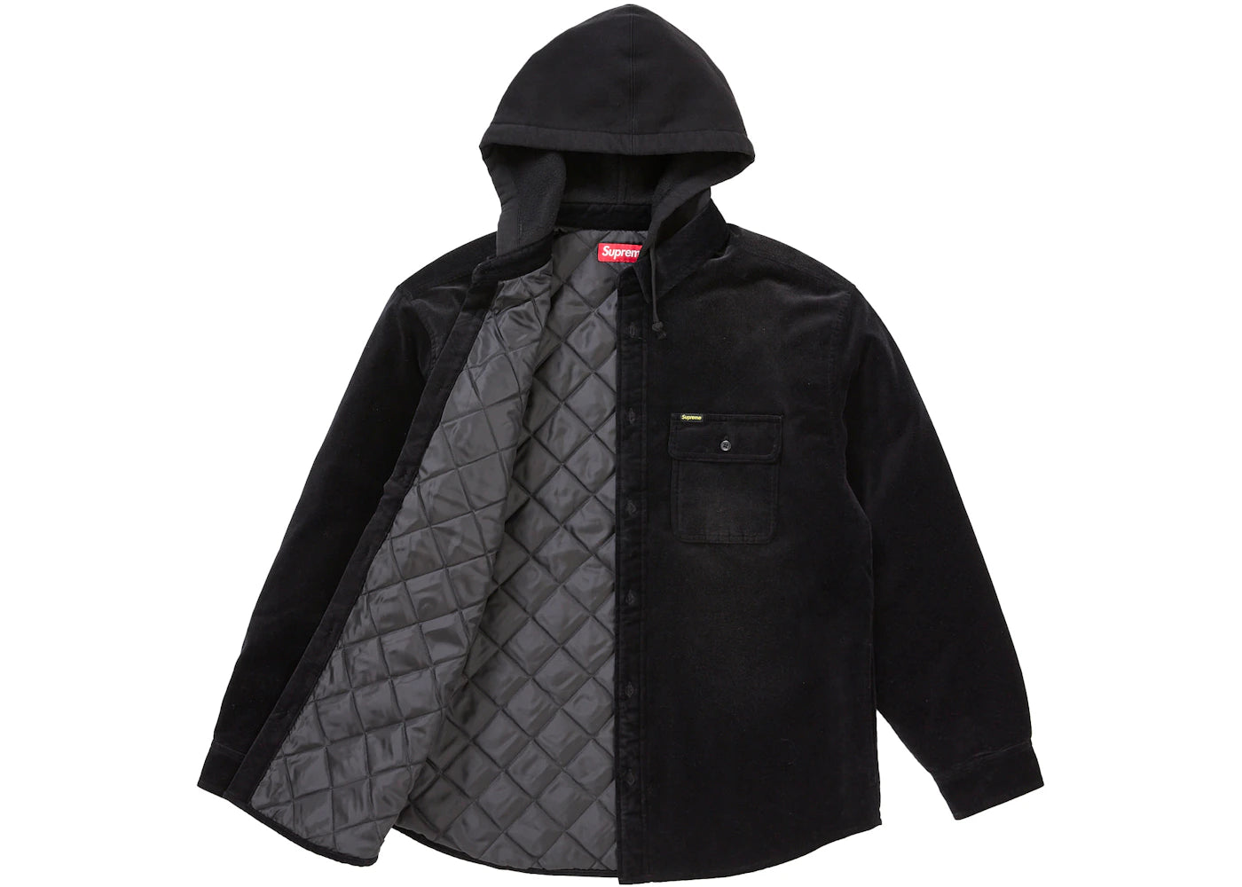 Supreme Quilted Lined Hooded Velvet Shirt Black - vue secondaire B