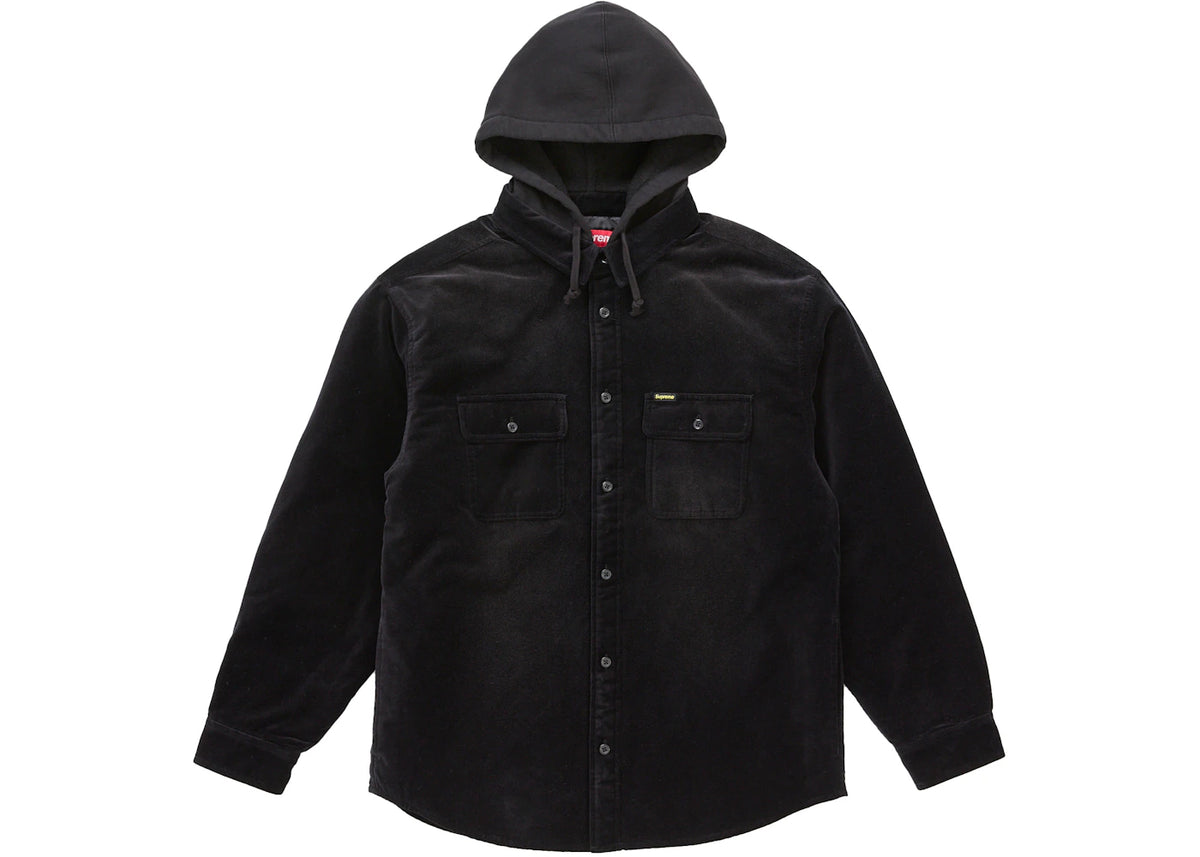 Supreme Quilted Lined Hooded Velvet Shirt Black - vue 360