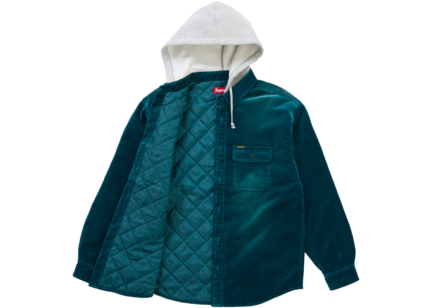 Supreme Quilted Lined Hooded Velvet Shirt Teal - vue secondaire B