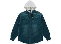 Supreme Quilted Lined Hooded Velvet Shirt Teal