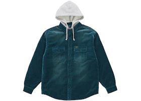 Supreme Quilted Lined Hooded Velvet Shirt Teal - vue 360