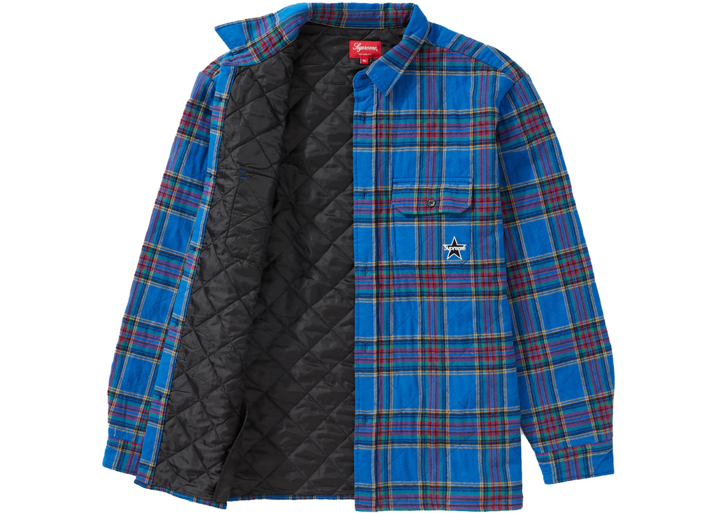 Supreme Quilted Plaid Flannel Shirt Dusty Royal - vue secondaire B