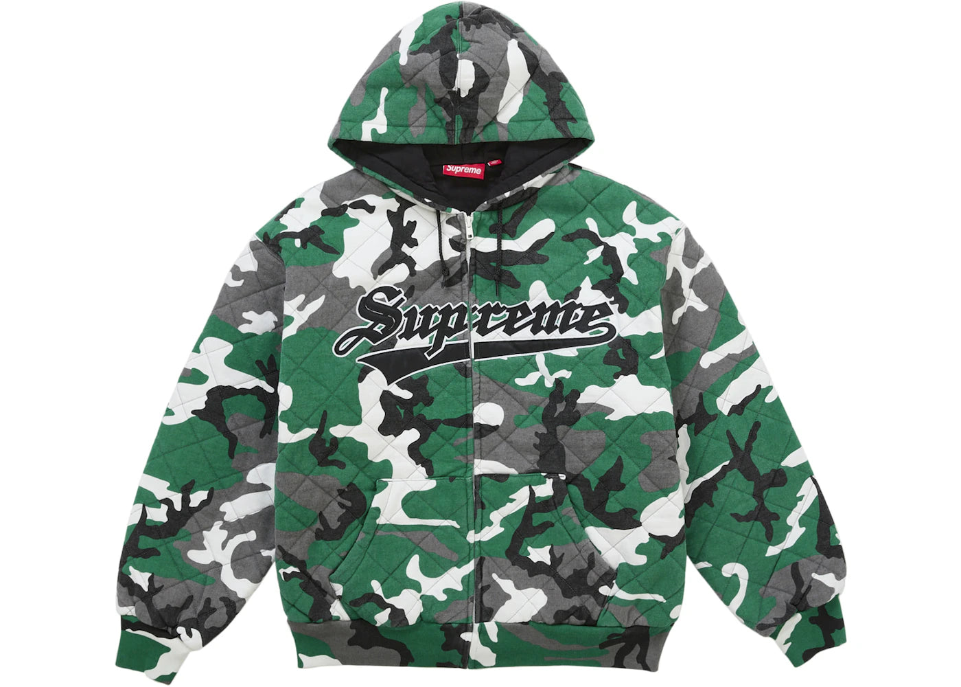 Supreme Quilted Zip Up Hooded Sweatshirt Green Camo - vue 360