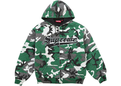 Supreme Quilted Zip Up Hooded Sweatshirt Green Camo - authentic Supreme apparel