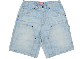 Supreme Repeat Jacquard Double Knee Denim Short Light Washed Indigo - vue 360