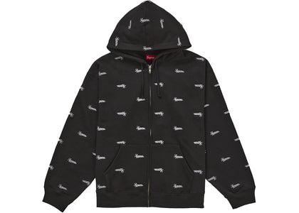 Supreme Repeat Script Zip Up Hooded Sweatshirt Black - authentic Supreme apparel