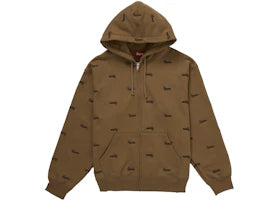 Supreme Repeat Script Zip Up Hooded Sweatshirt Dark Khaki - vue 360