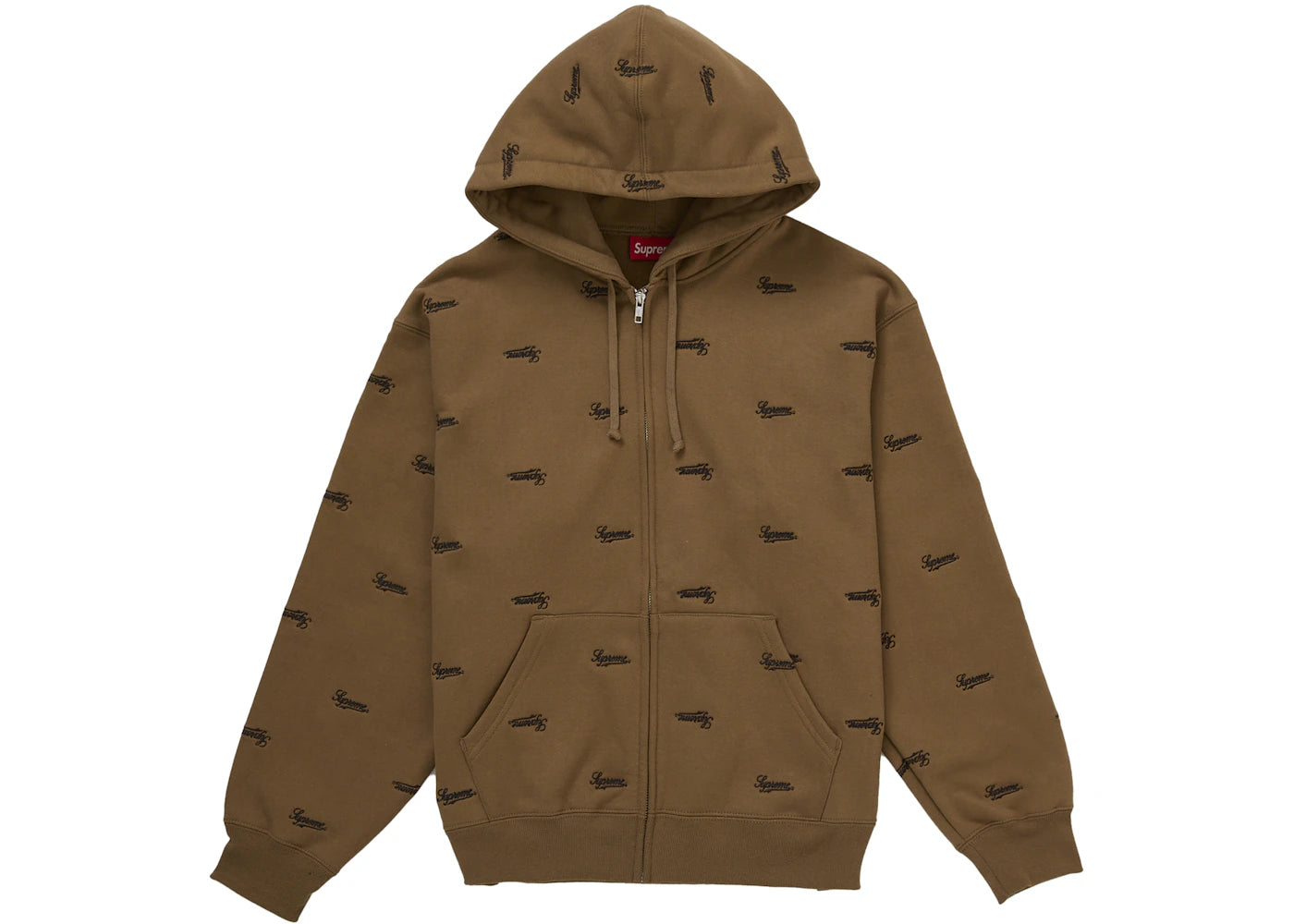 Supreme Repeat Script Zip Up Hooded Sweatshirt Dark Khaki - vue secondaire A