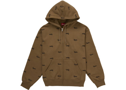 Supreme Repeat Script Zip Up Hooded Sweatshirt Dark Khaki - apparel view 2