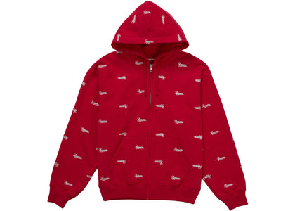 Supreme Repeat Script Zip Up Hooded Sweatshirt Red - authentic Supreme apparel