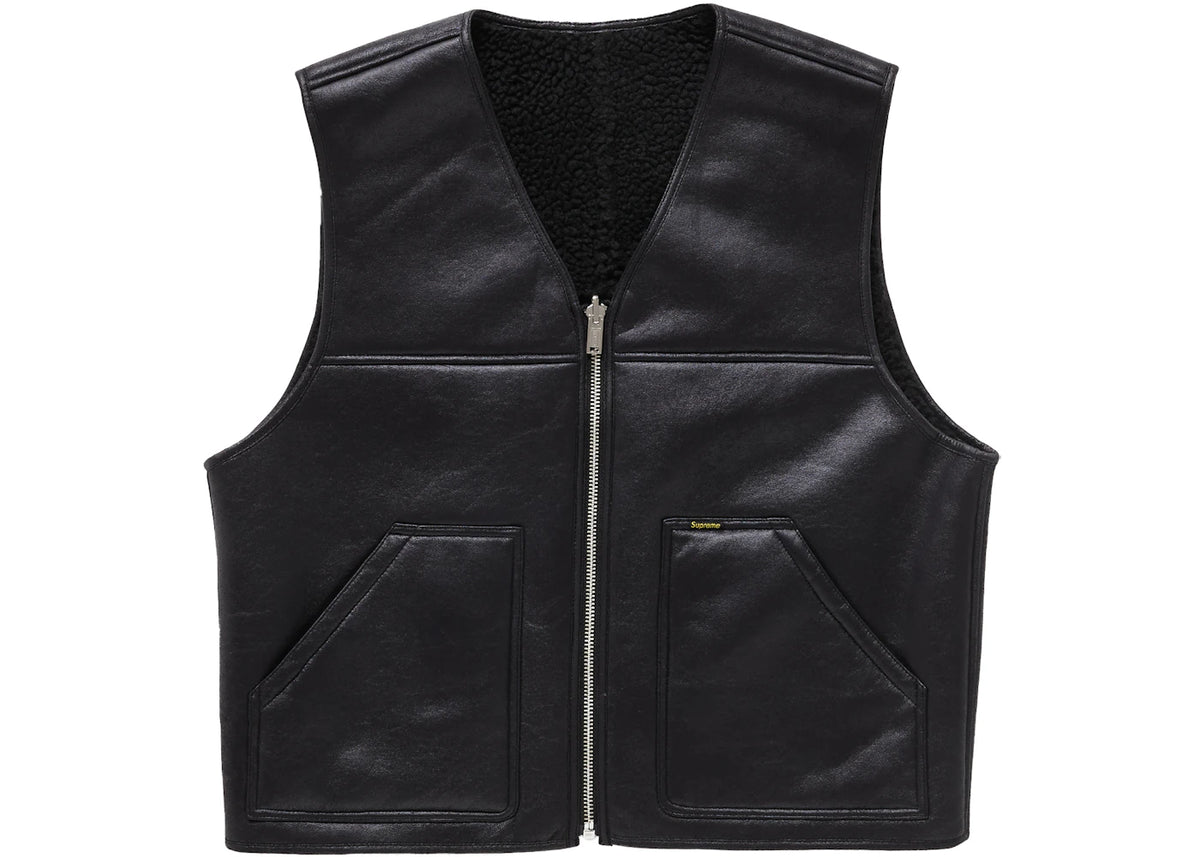 Supreme Reversible Faux Shearling Work Vest Black - vue secondaire A