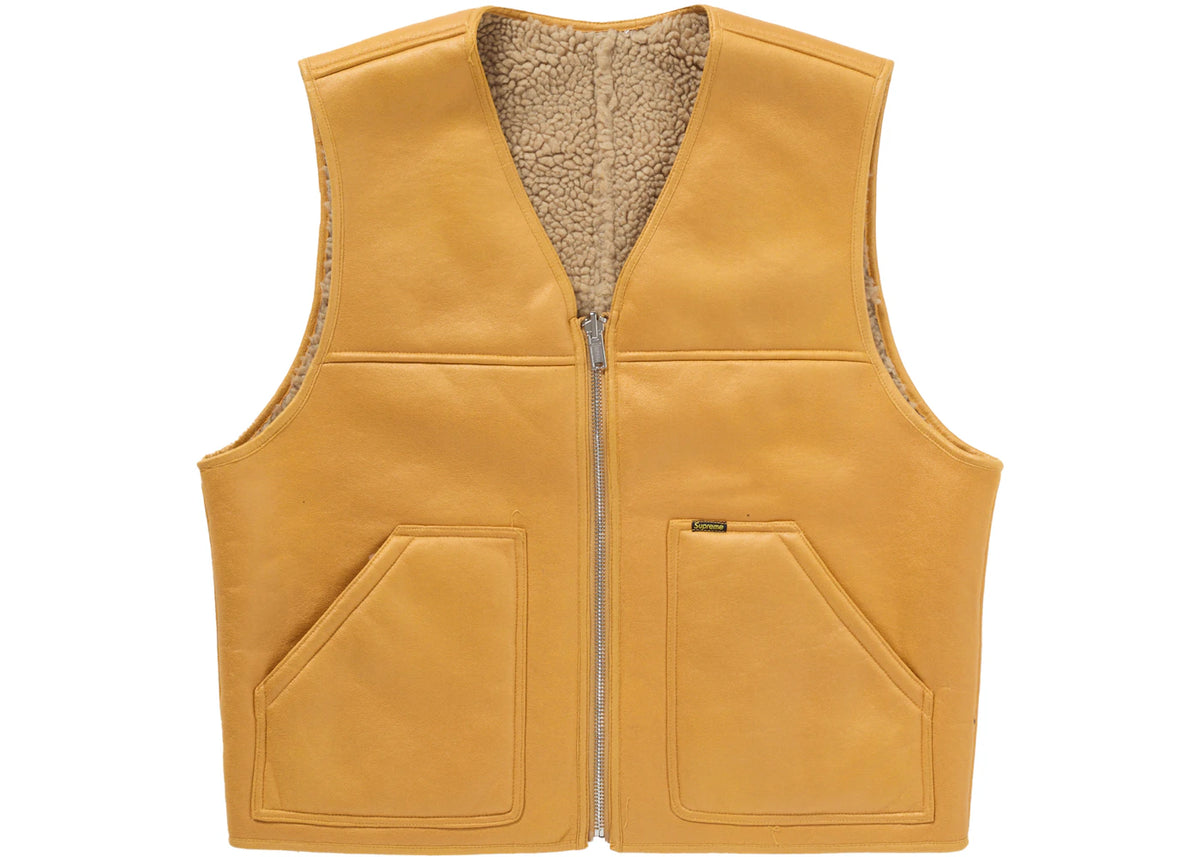 Supreme Reversible Faux Shearling Work Vest Yellow - vue 360