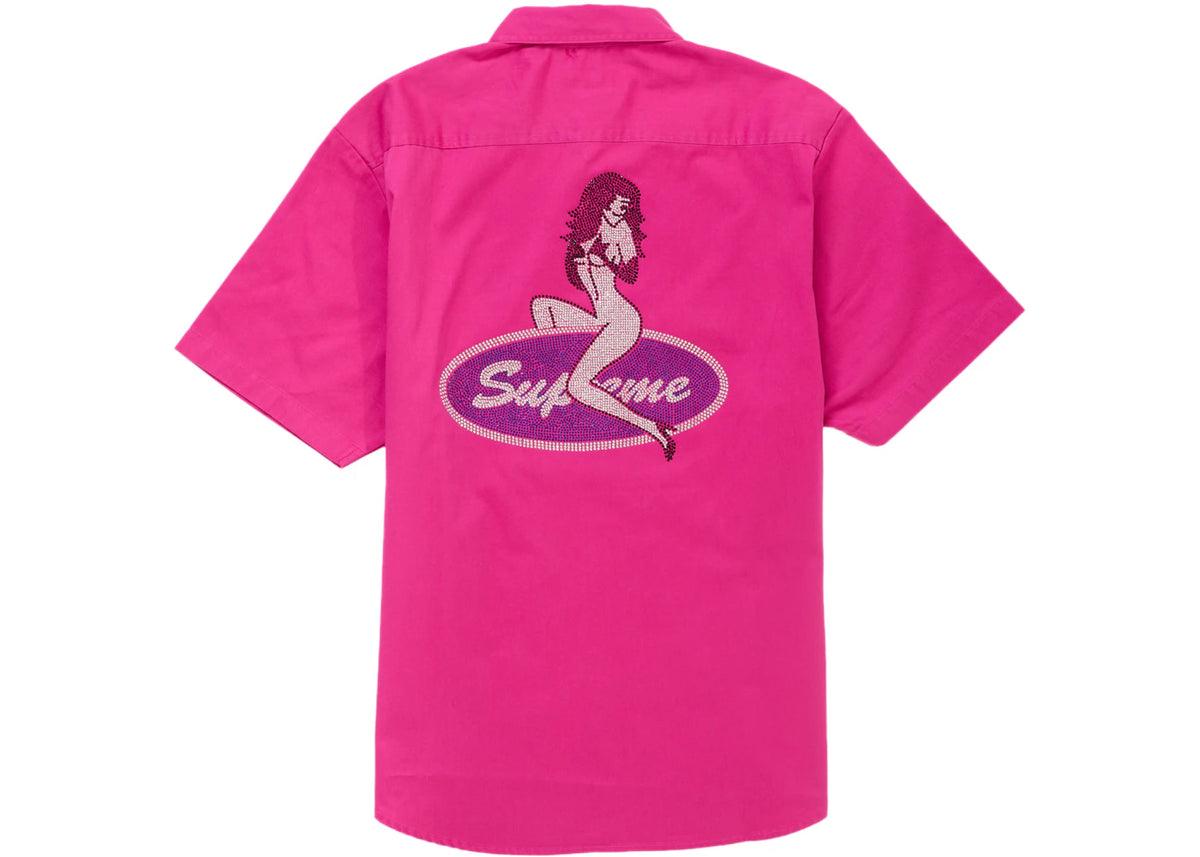 Supreme Rhinestone Pin Up S/S Work Shirt Fuchsia - vue secondaire A