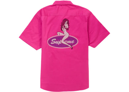 Supreme Rhinestone Pin Up S/S Work Shirt Fuchsia - apparel view 2