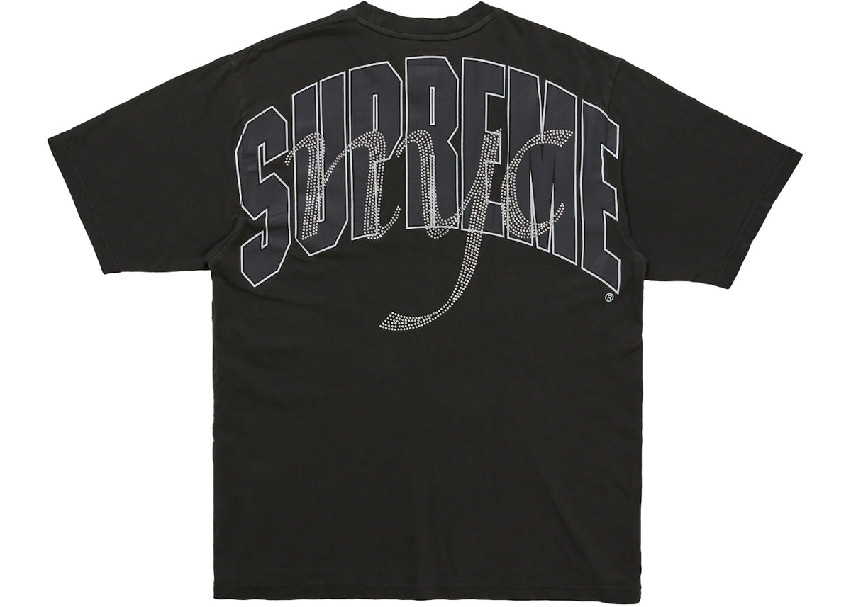 Supreme Rhinestone Script S/S Top Black - vue 360